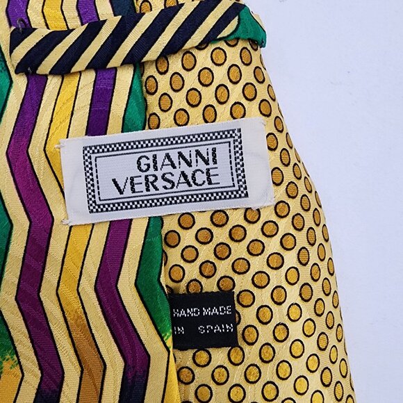 Gianni Versace 100% Silk Tie 1980's Geometric - Picture 4 of 5